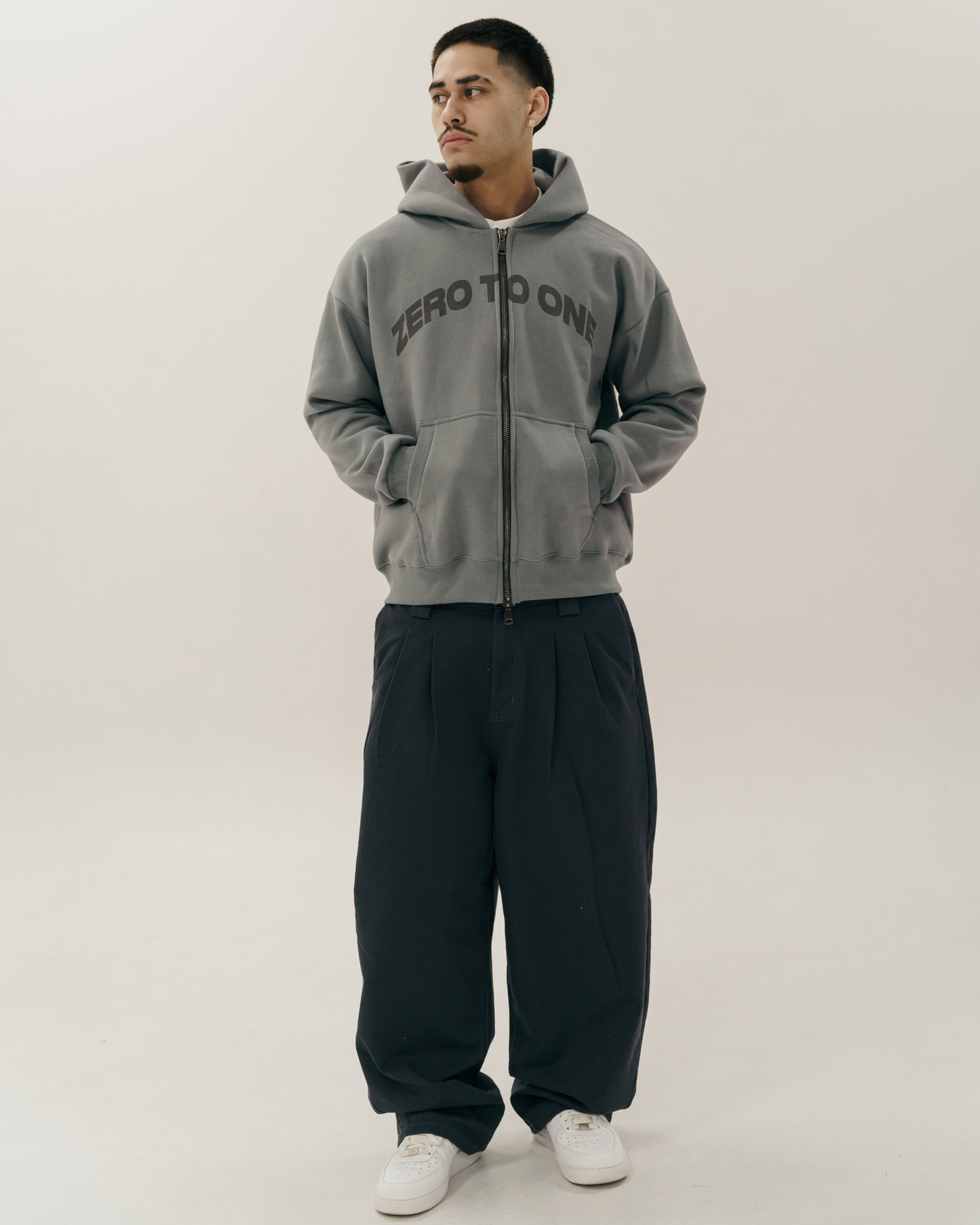 Grey Oversized Zip-Up Hoodie