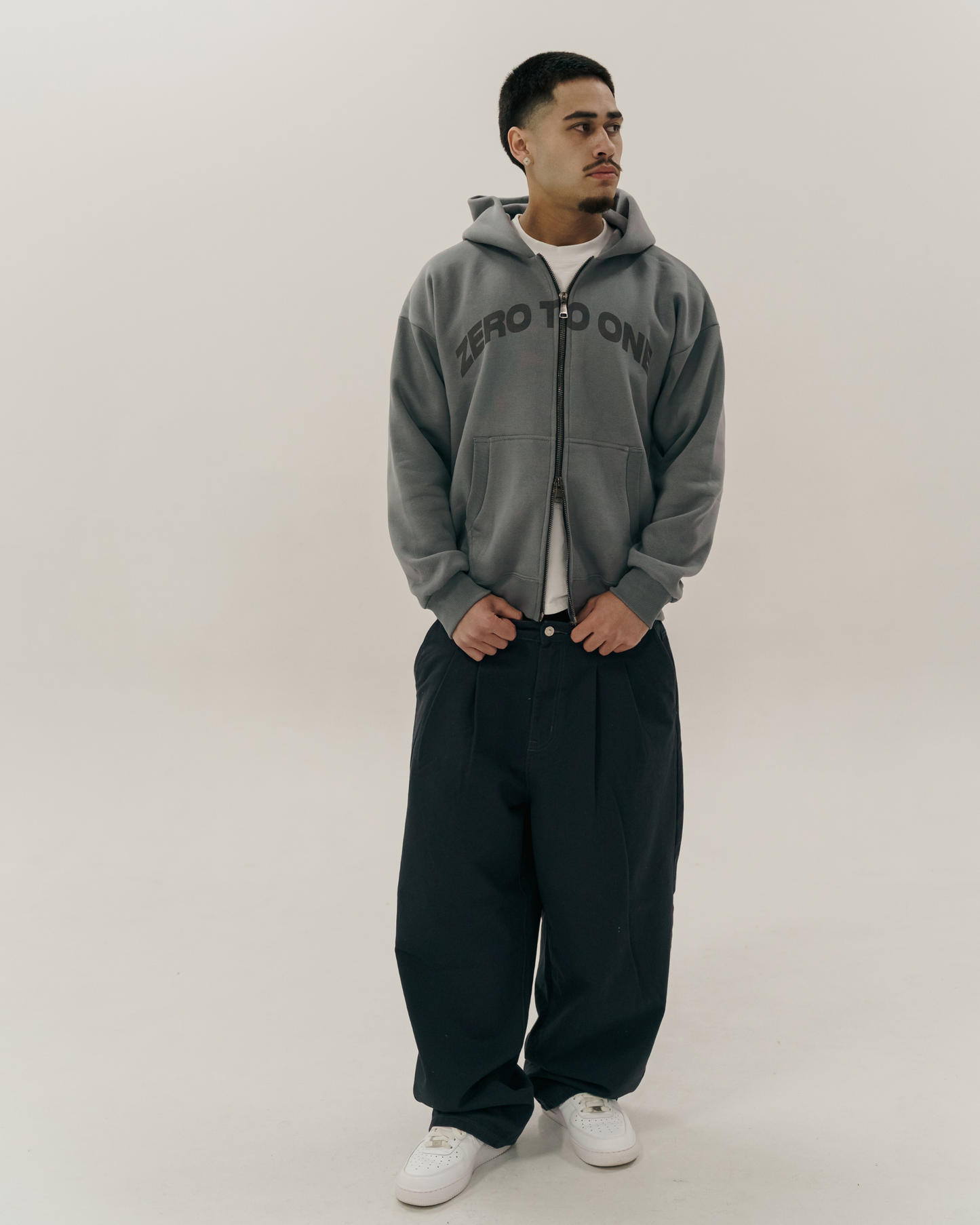 Grey Oversized Zip-Up Hoodie