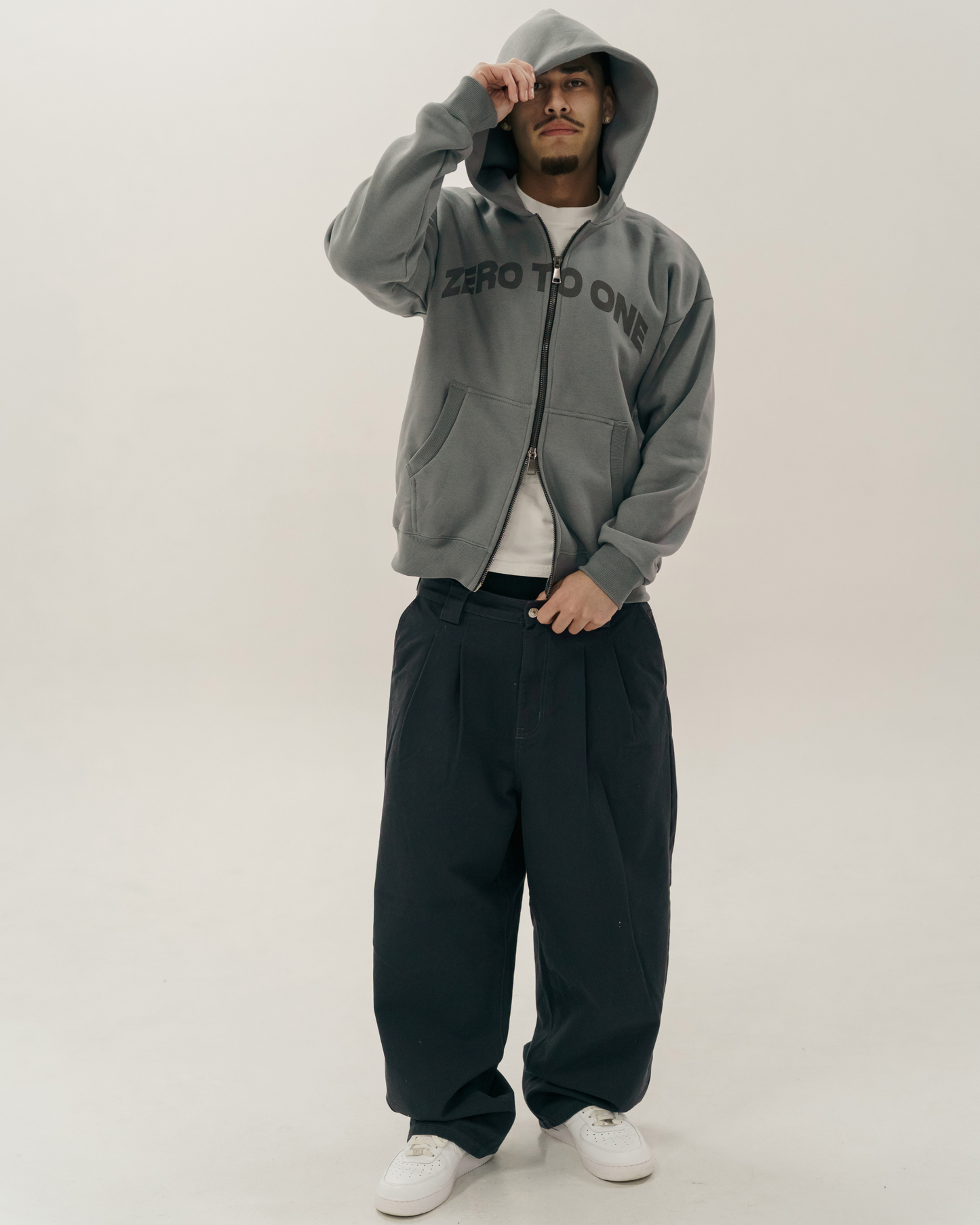Grey Oversized Zip-Up Hoodie