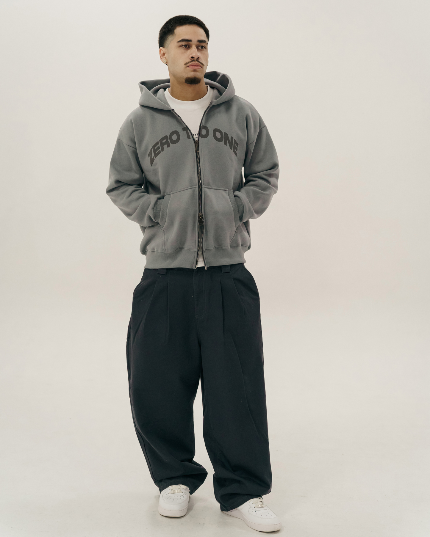 Grey Oversized Zip-Up Hoodie