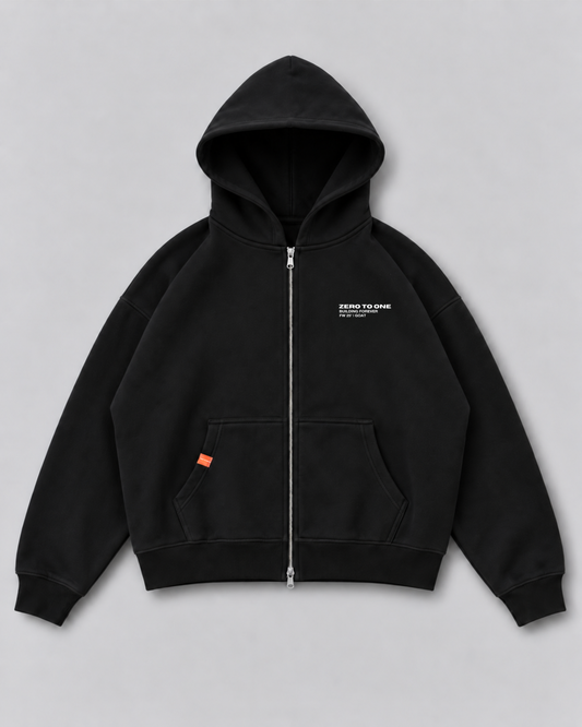 Boxy Zip-Up Hoodie - Black