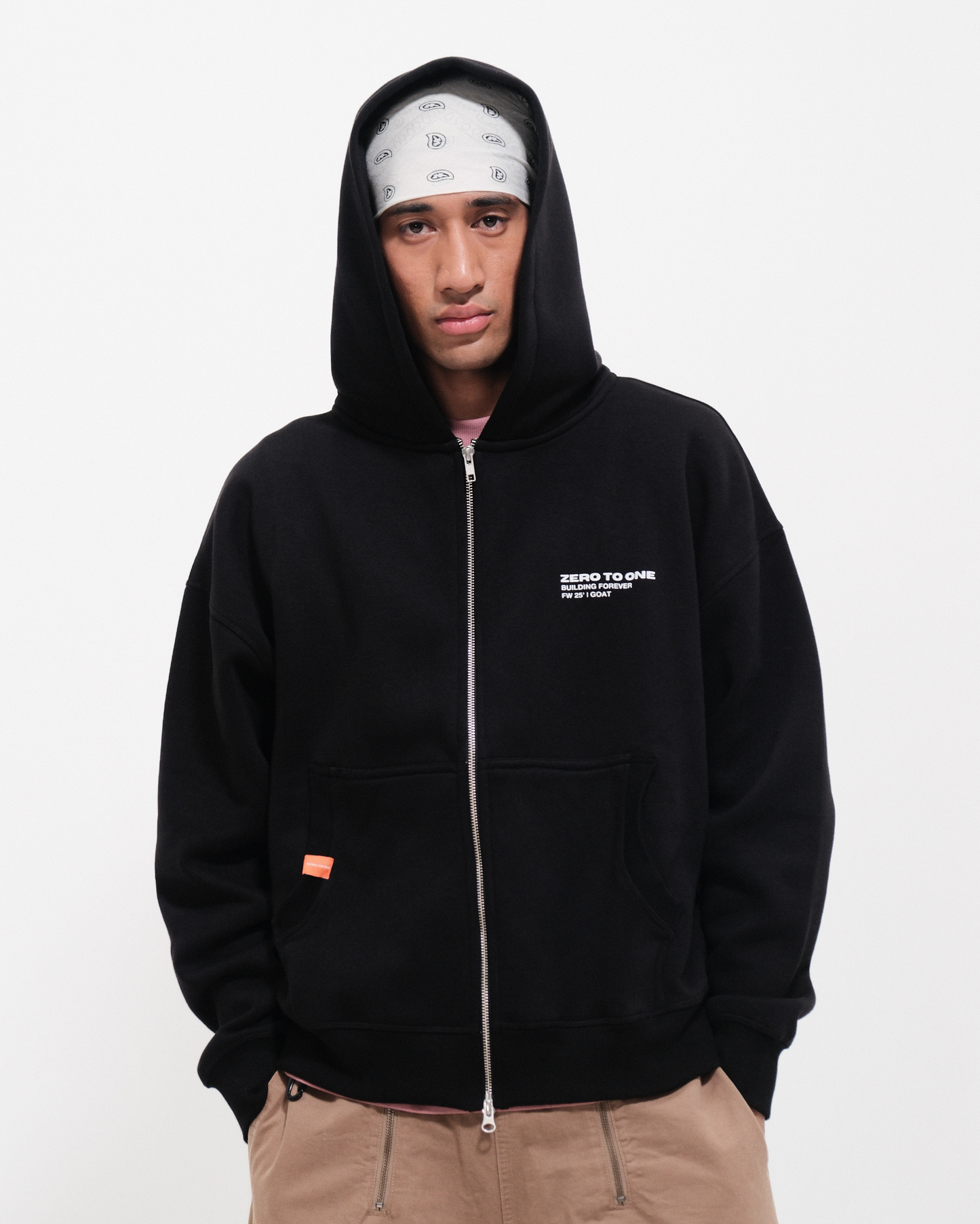 Black Boxy Double Zip-Up Hoodie