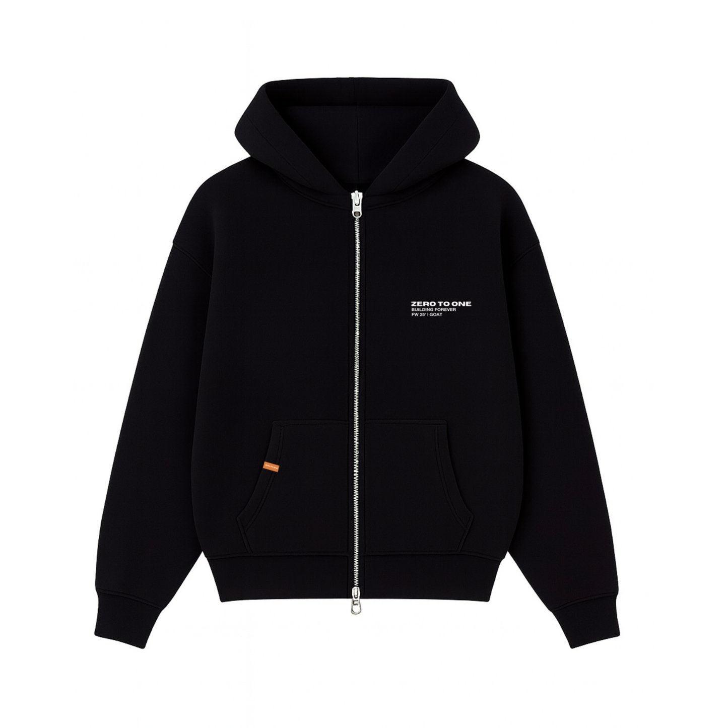 Boxy Zip-Up Hoodie - Black