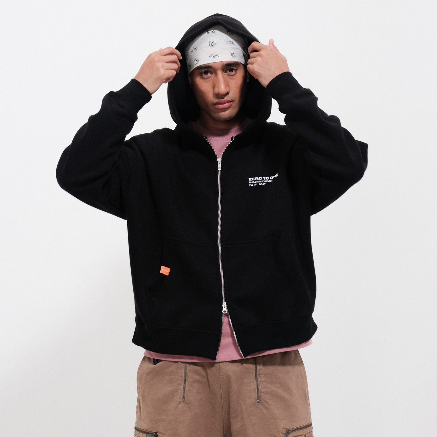 Boxy Zip-Up Hoodie - Black