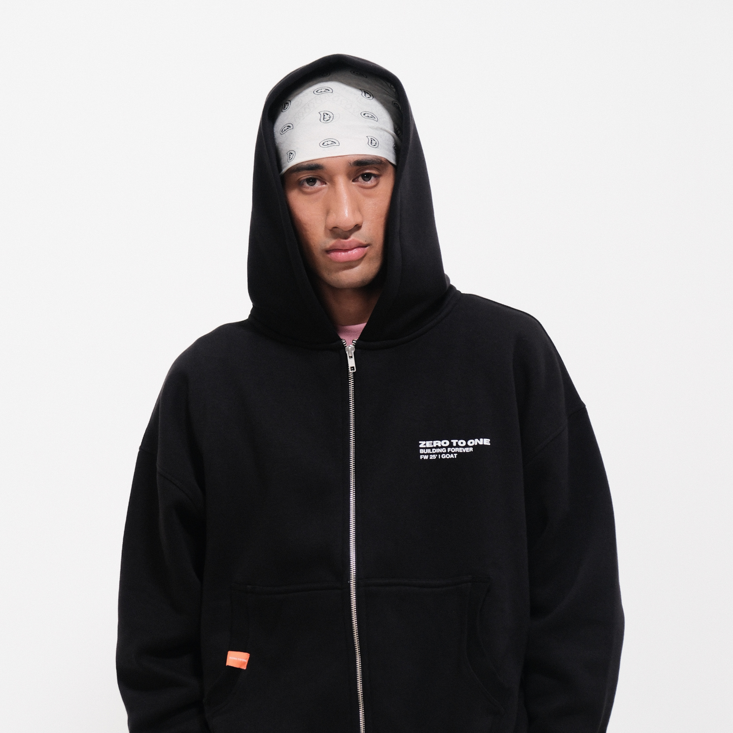 Boxy Zip-Up Hoodie - Black