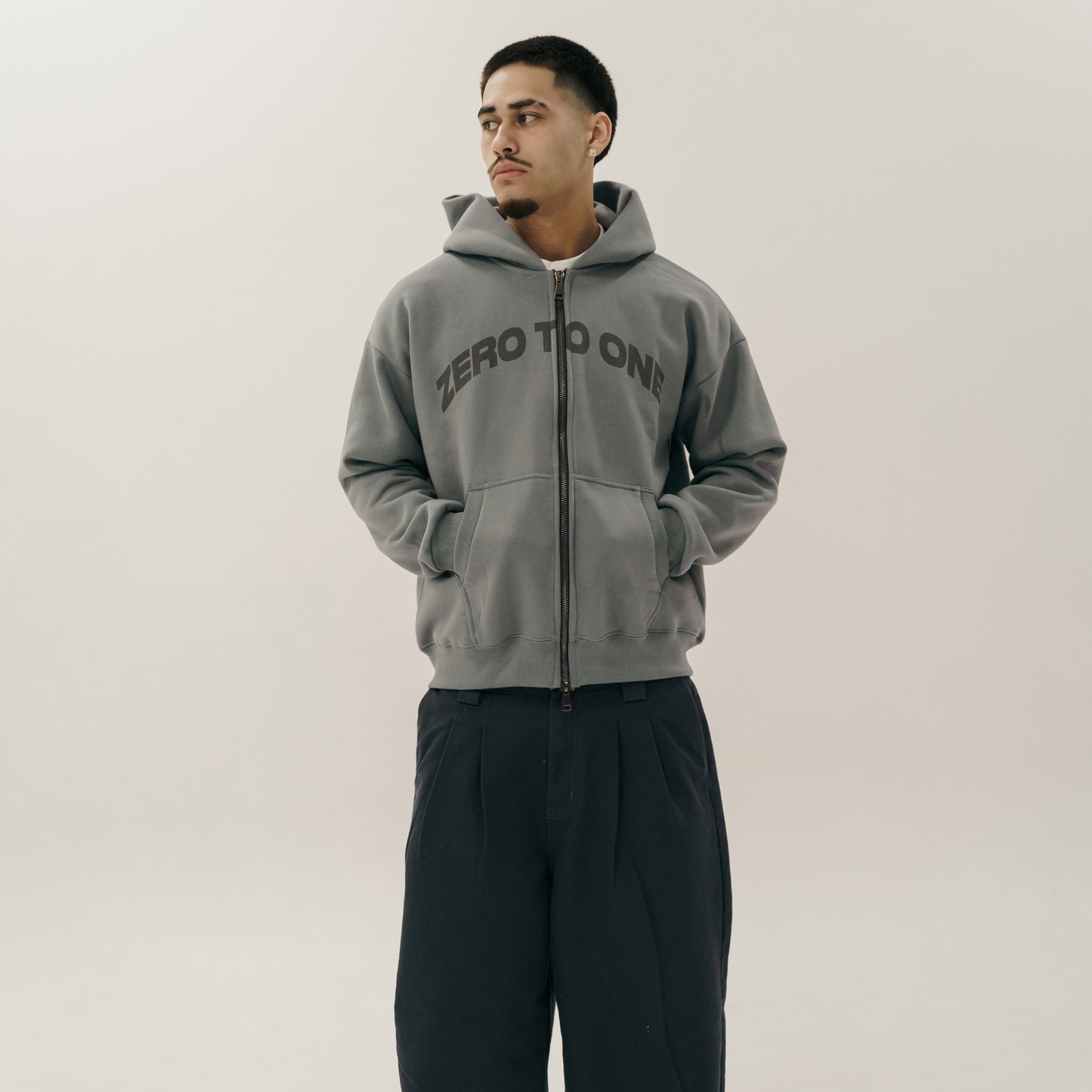 Oversized Zip-Up Hoodie - Grey