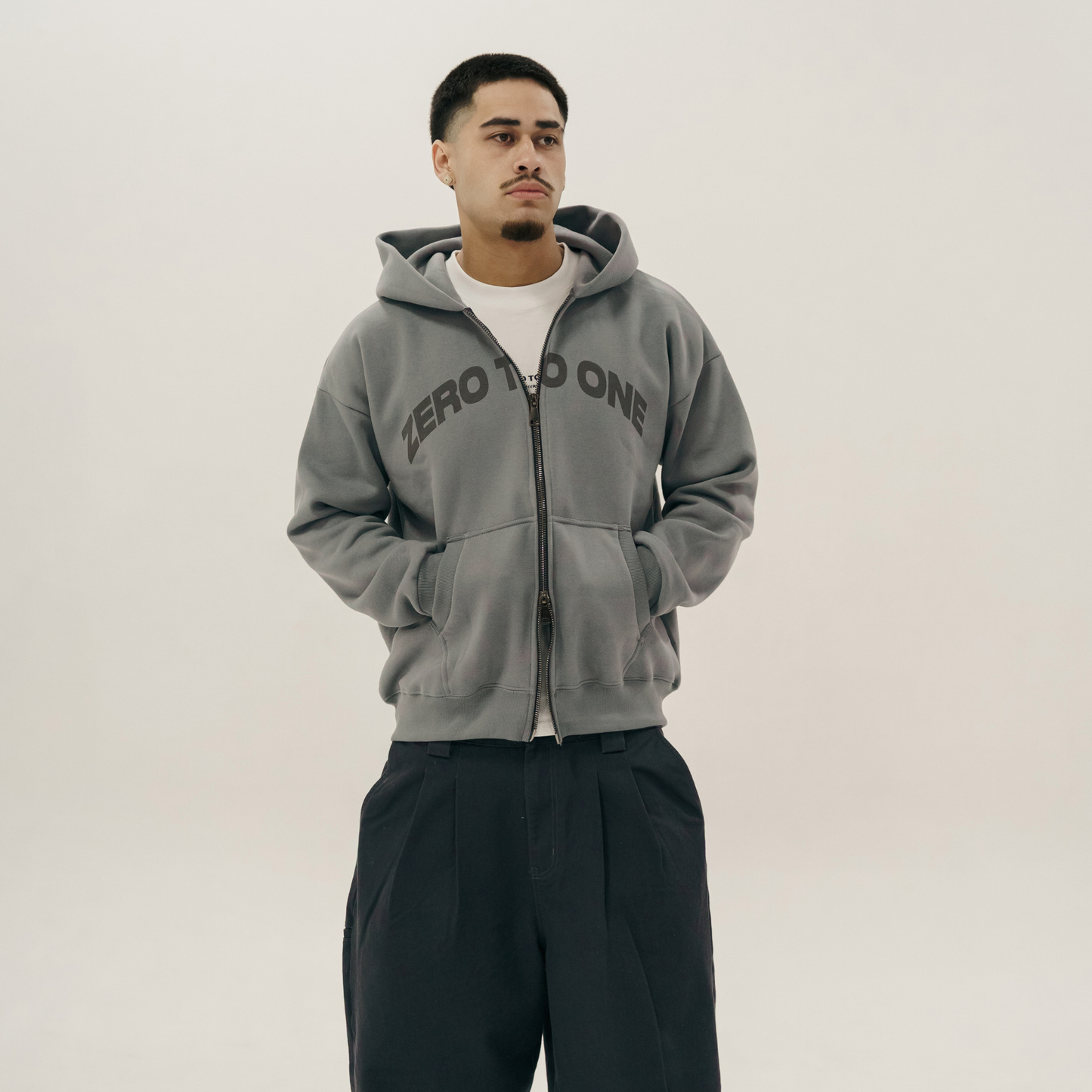 Oversized Zip-Up Hoodie - Grey