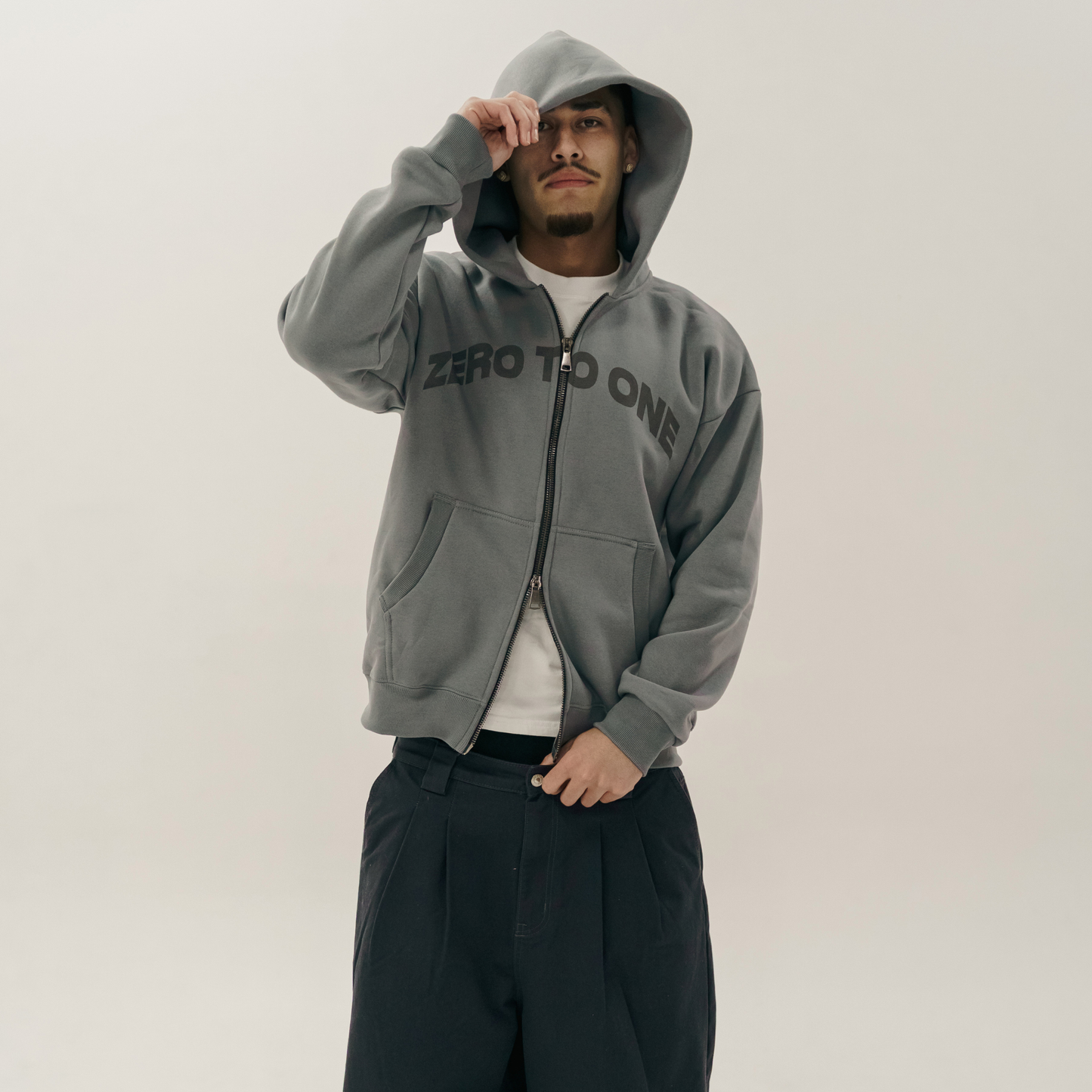 Oversized Zip-Up Hoodie - Grey