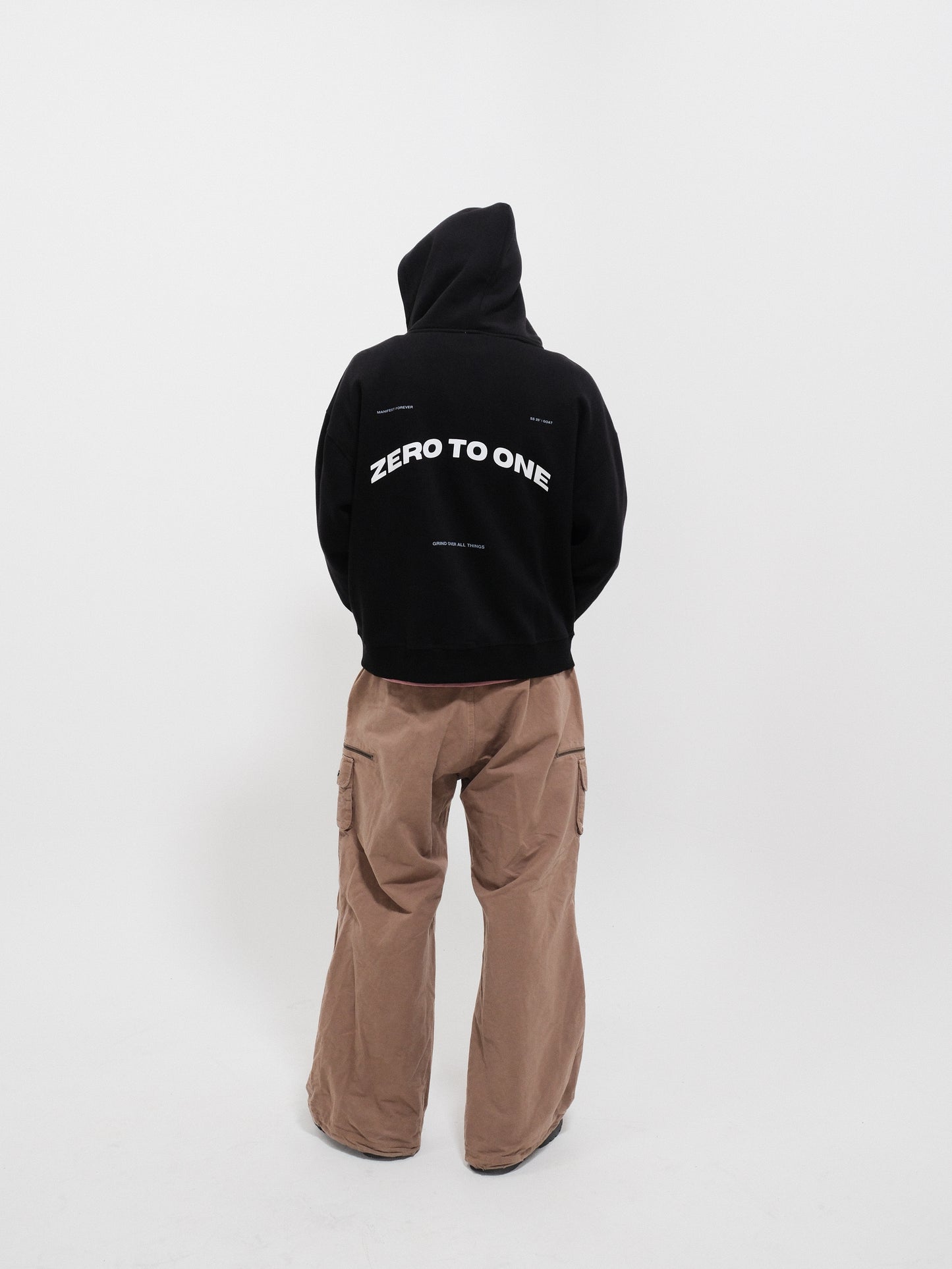 Black Boxy Double Zip-Up Hoodie