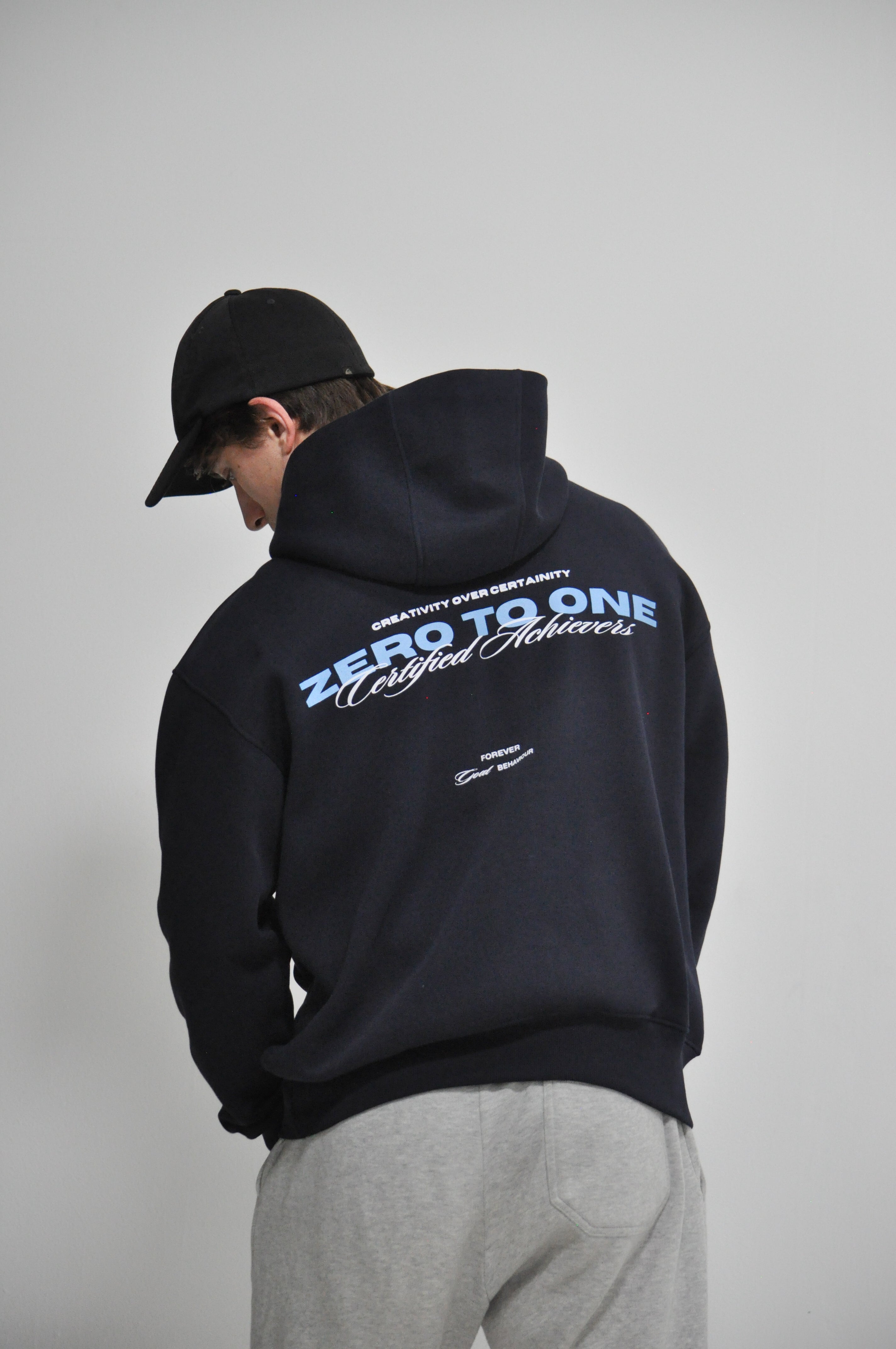 Oversized Navy Blue Hoodie - ZERO TO ONE