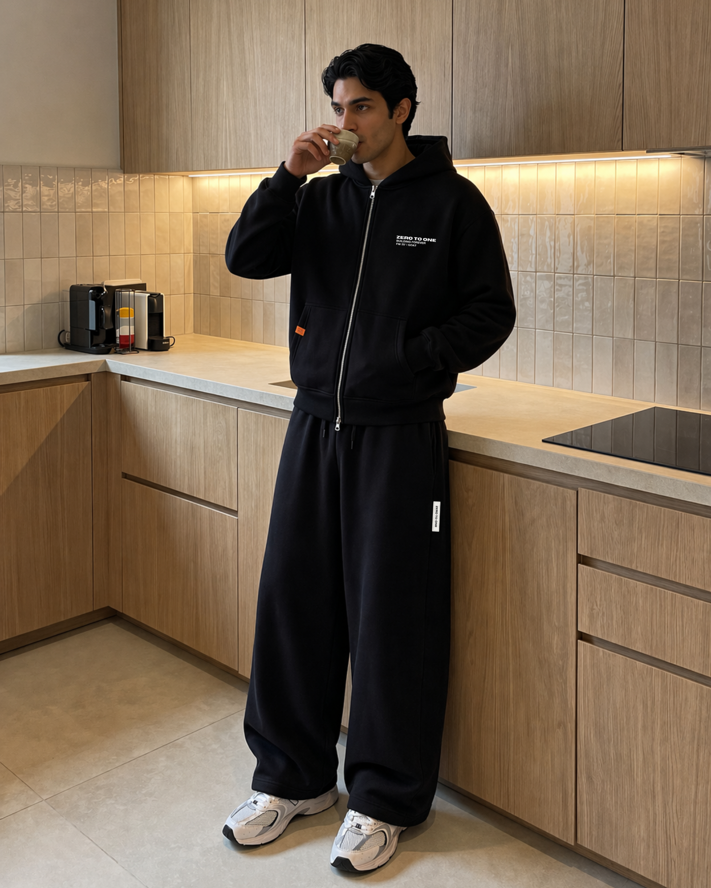 Boxy Zip-Up Hoodie - Black