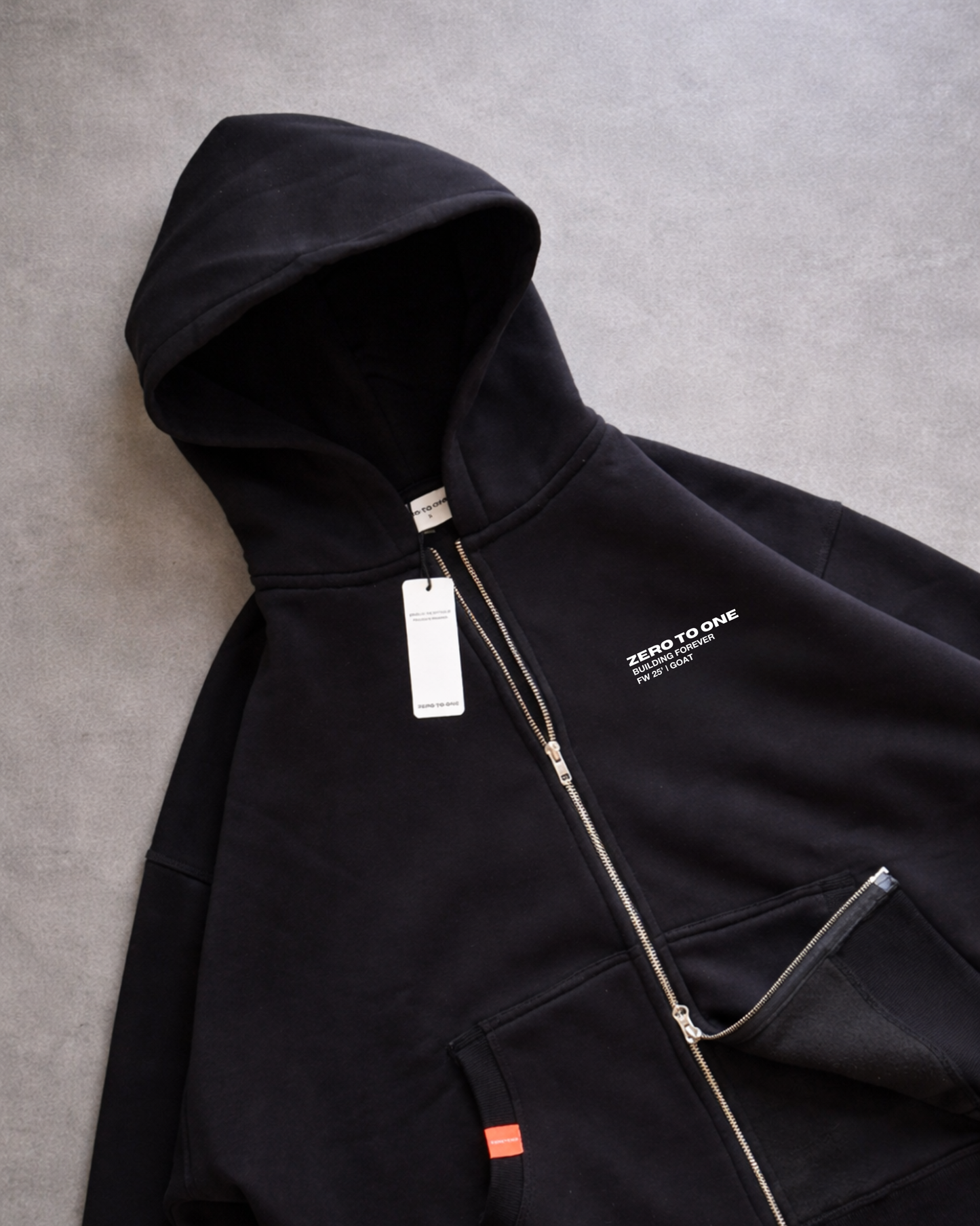 Boxy Zip-Up Hoodie - Black