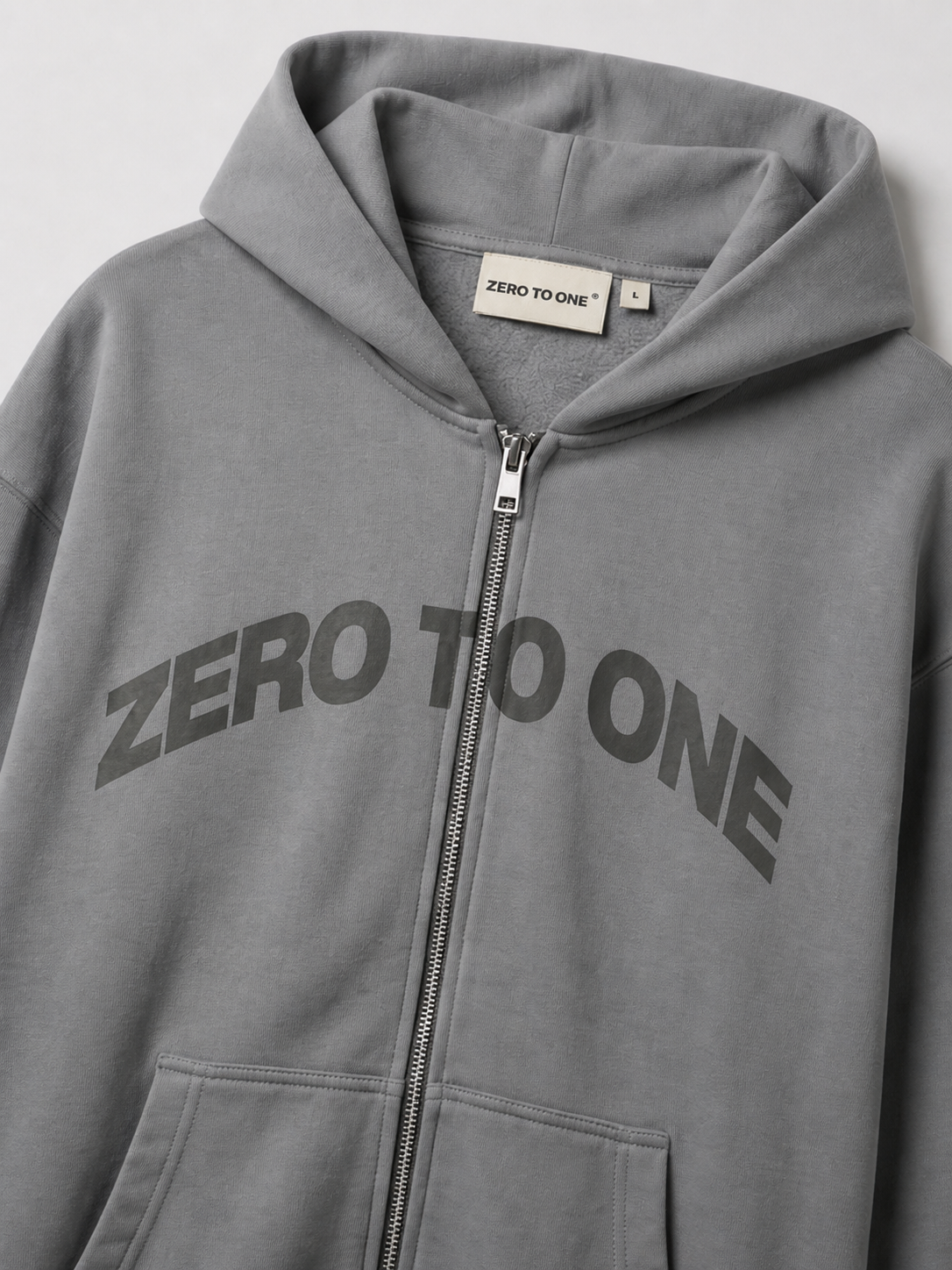 Oversized Zip-Up Hoodie - Grey