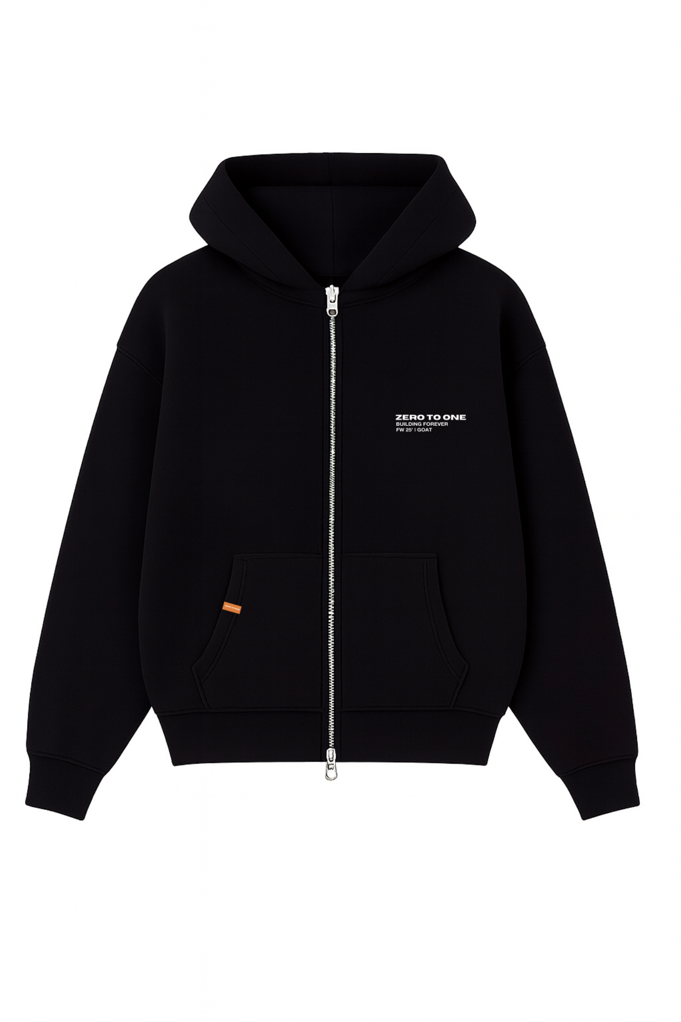 Black Boxy Double Zip-Up Hoodie
