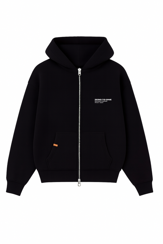 Black Boxy Double Zip-Up Hoodie